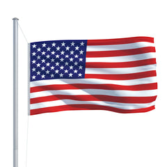 3x5 ft US flag made of durable polyester with brass grommets, waving on a pole.