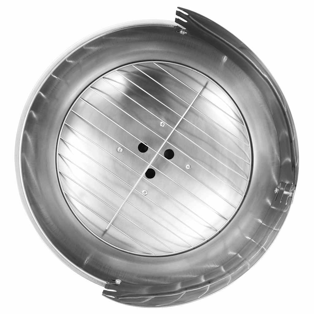 Stainless steel pedestal charcoal BBQ grill with adjustable height and windshield.