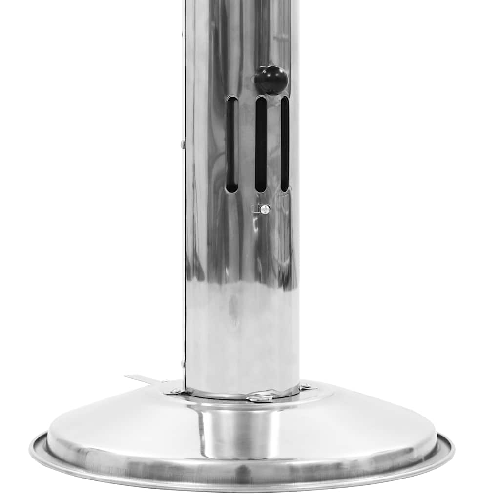 Stainless steel pedestal charcoal BBQ grill with vents and adjustable base.