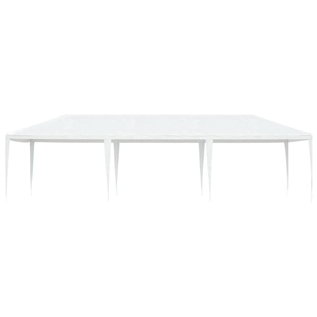 White rectangular party tent with UV water-resistant canopy and sturdy frame.