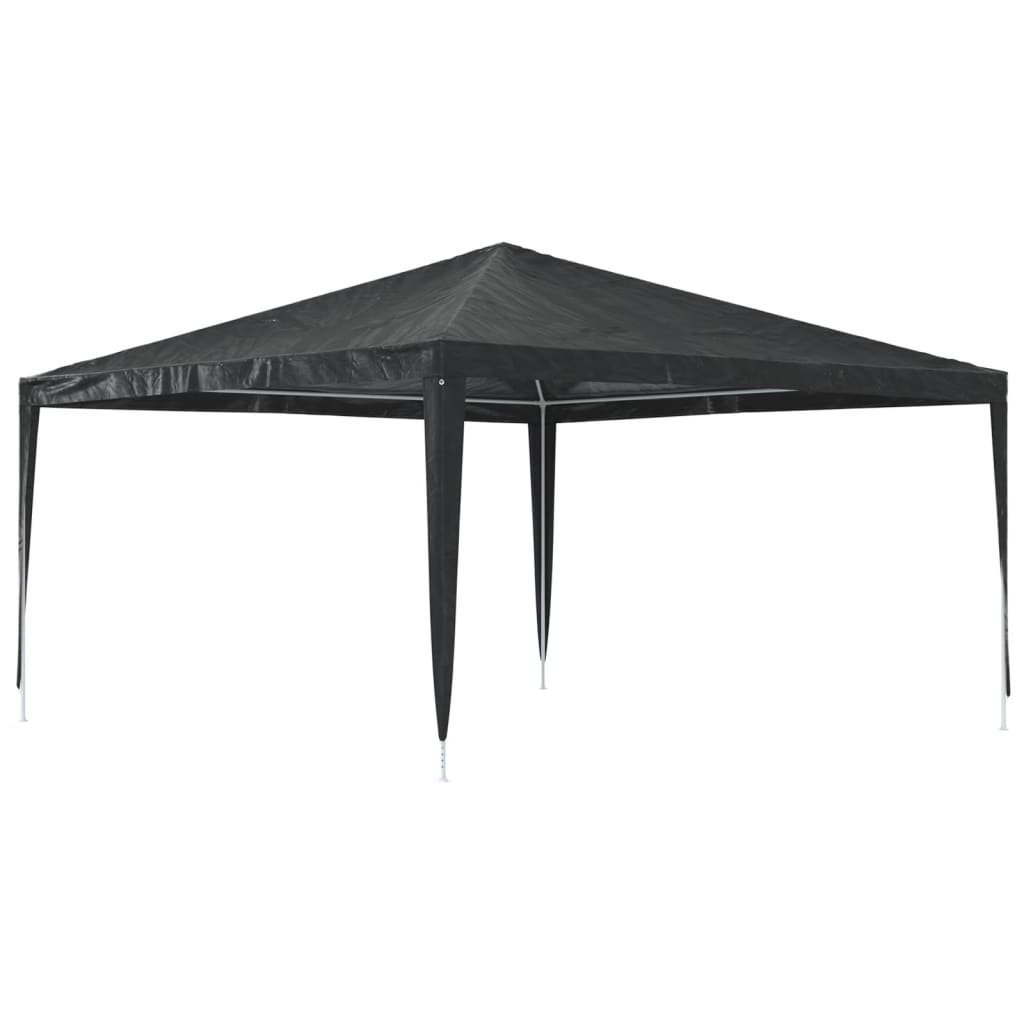 A black 13.1x13.1 ft square party tent with UV and water-resistant canopy and steel frame.