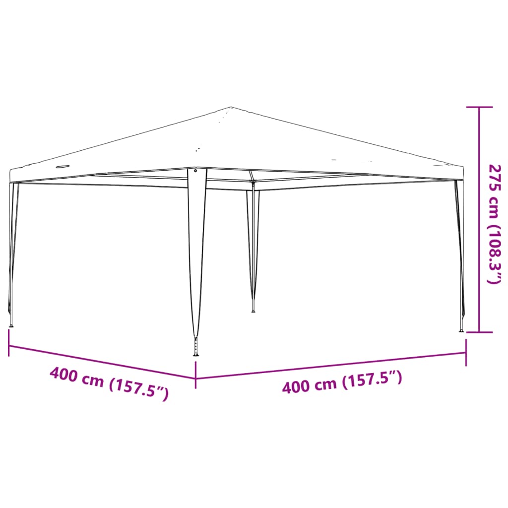 Diagram of a 13.1x13.1 ft anthracite party tent with dimensions shown.