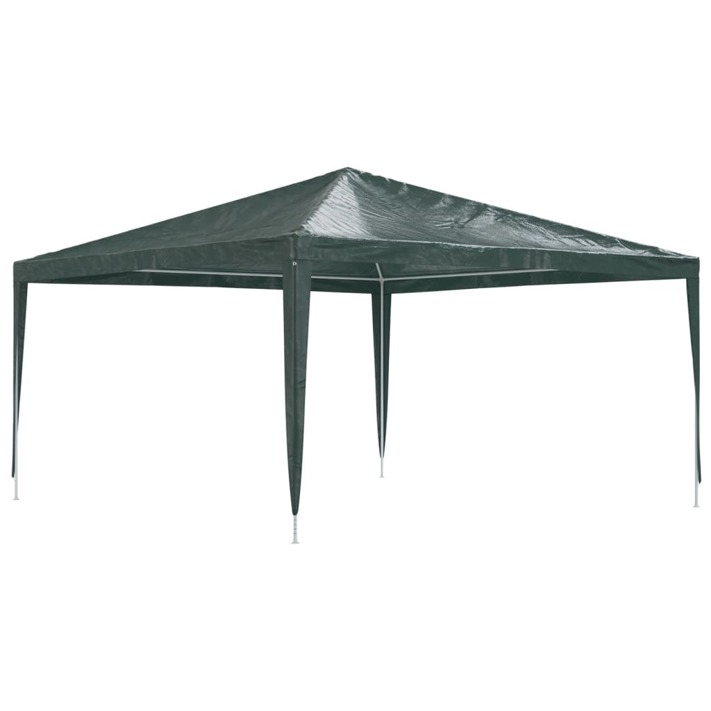 A green 13.1x13.1 ft party tent with UV water-resistant PE canopy and steel frame.