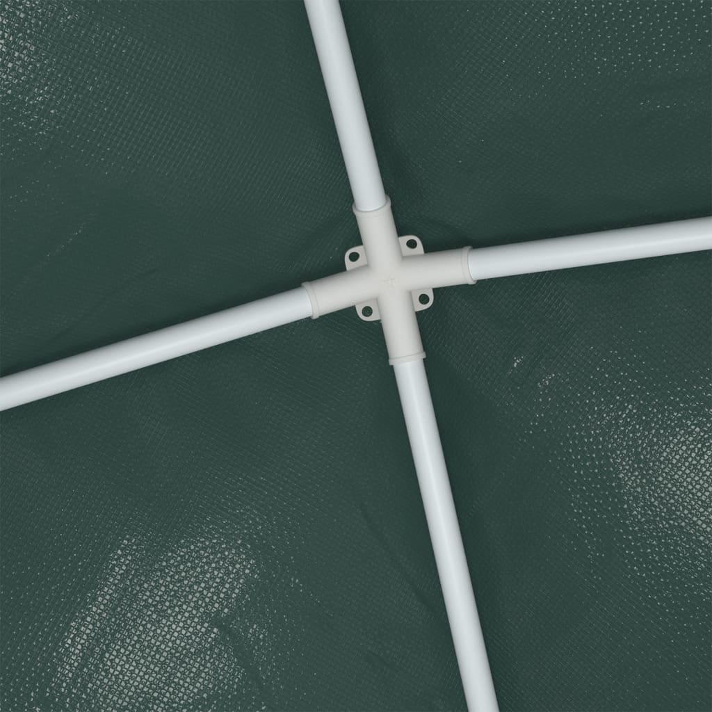 Green 13.1x13.1 ft PE party tent with white frame and UV water-resistant canopy.