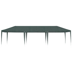 A green rectangular party tent measuring 13.1 by 29.5 feet with a steel frame.