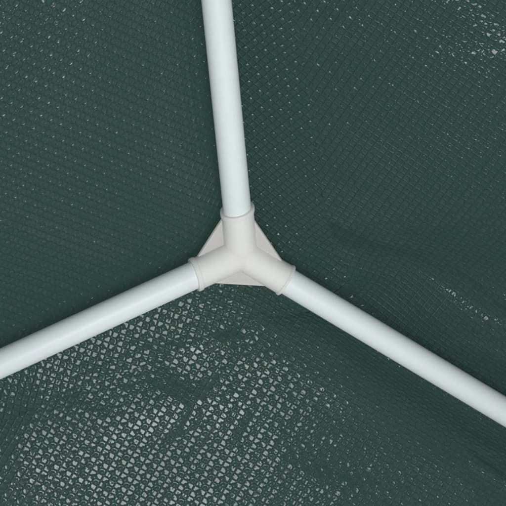 Green party tent with white frame and UV water-resistant PE canopy.