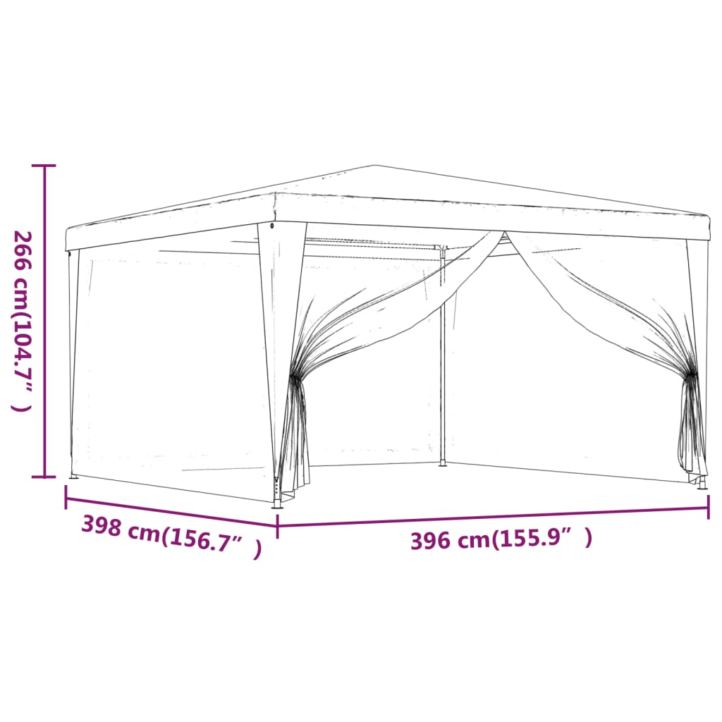 Party Tent with 4 Mesh Sidewalls 13.1'x13.1' White