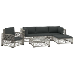 Garden Lounge Set Grey PE Rattan, powder-coated steel, tempered glass