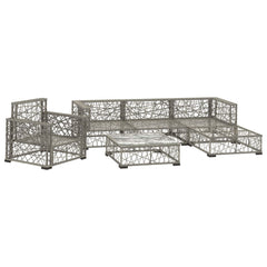Garden Lounge Set Grey PE Rattan, powder-coated steel, tempered glass