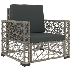 Garden Lounge Set Grey PE Rattan, powder-coated steel, tempered glass