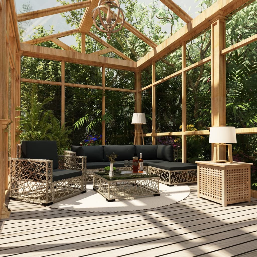 Garden Lounge Set Grey PE Rattan, powder-coated steel, tempered glass