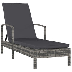 Sun Lounger Grey PE Rattan Large Adjustable Backrest