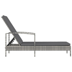 Sun Lounger Grey PE Rattan Large Adjustable Backrest