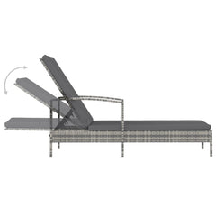 Sun Lounger Grey PE Rattan Large Adjustable Backrest
