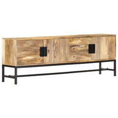 TV Cabinet Brown and Black Solid Mango Wood and Powder-Coated Steel