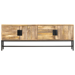 TV Cabinet Brown and Black Solid Mango Wood and Powder-Coated Steel