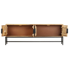 TV Cabinet Brown and Black Solid Mango Wood and Powder-Coated Steel