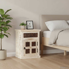 Bedside Cabinet White Solid Mango Wood 15.7x11.8x19.7 in