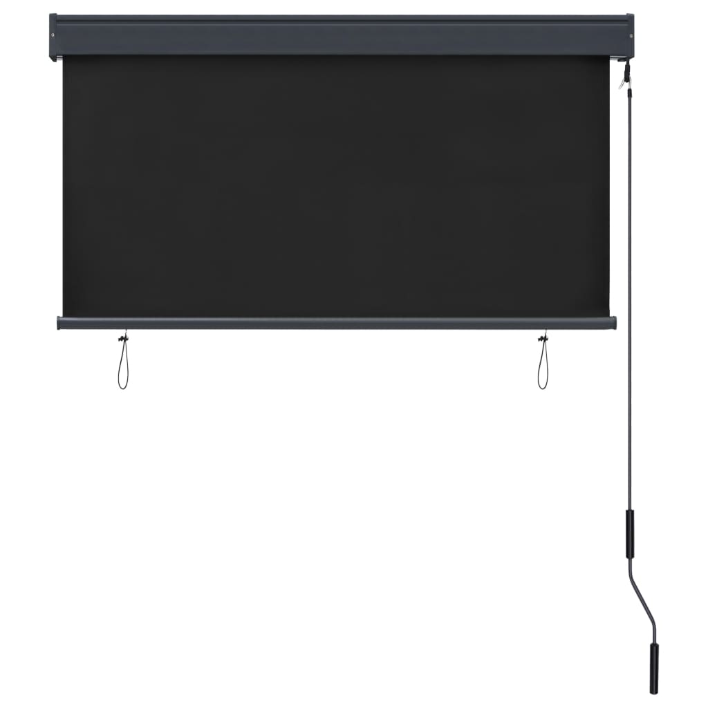 Anthracite roller blind with hand operation, blocks UV rays, fits 47.2 x 98.4 inches.