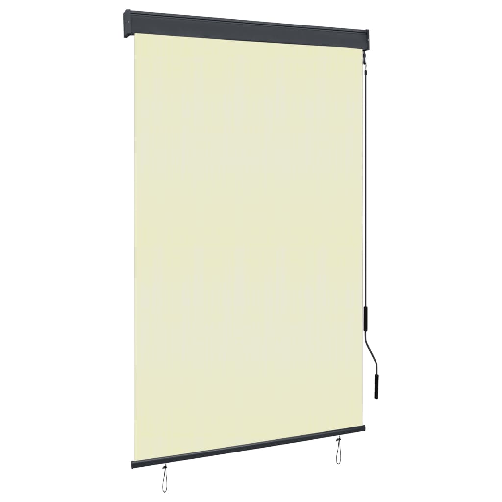 Cream outdoor roller blind, 47.2x98.4 inches, with black frame and crank.