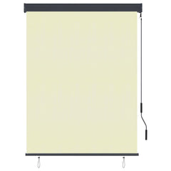 Cream outdoor roller blind with hand crank, breathable fabric, and aluminum frame, 47.2x98.4 inch.
