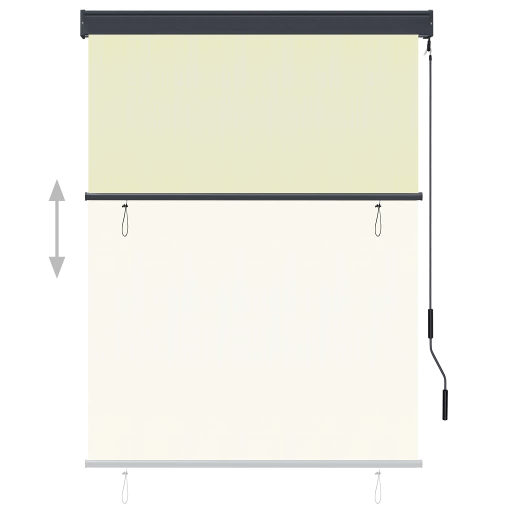 Cream outdoor roller blind, 47.2x98.4 inches, with crank and mounting brackets.