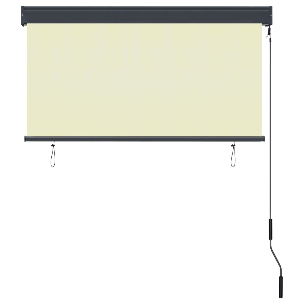 Cream outdoor roller blind, 47.2x98.4 inches, with crank and mounting brackets.