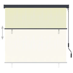 Cream polyester outdoor roller blind, 63x98 inches, with crank and mounting brackets.