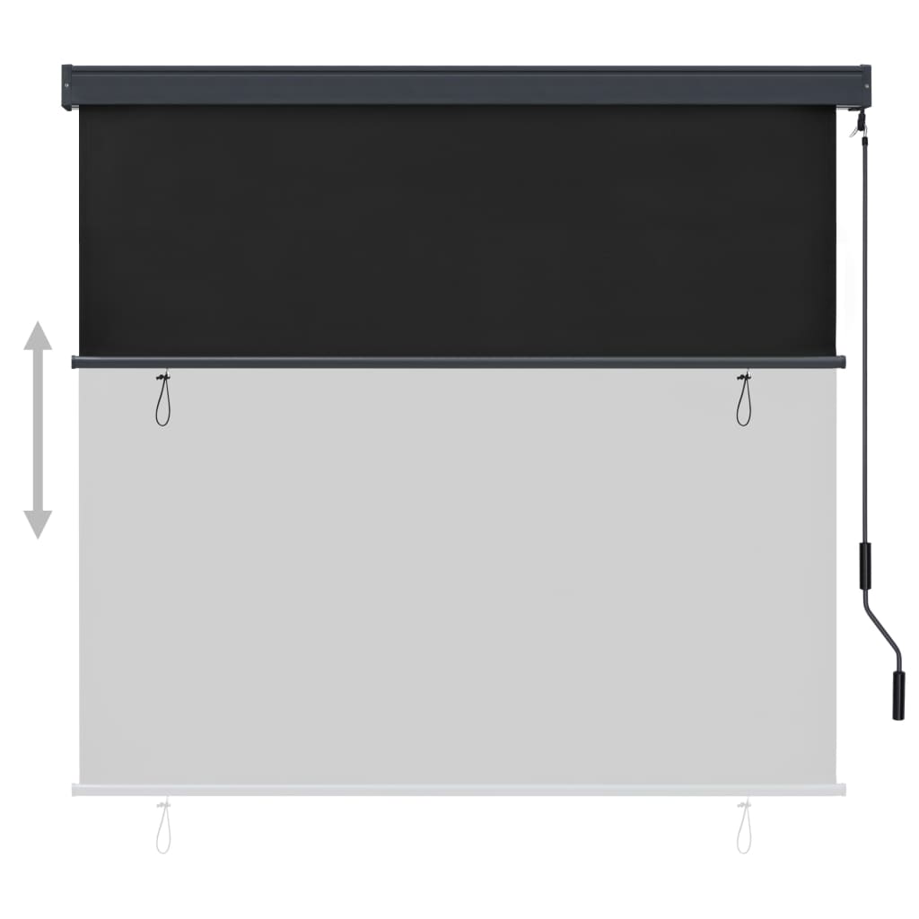 Anthracite outdoor roller blind with hand crank, measuring 66.9x98.4 inches.