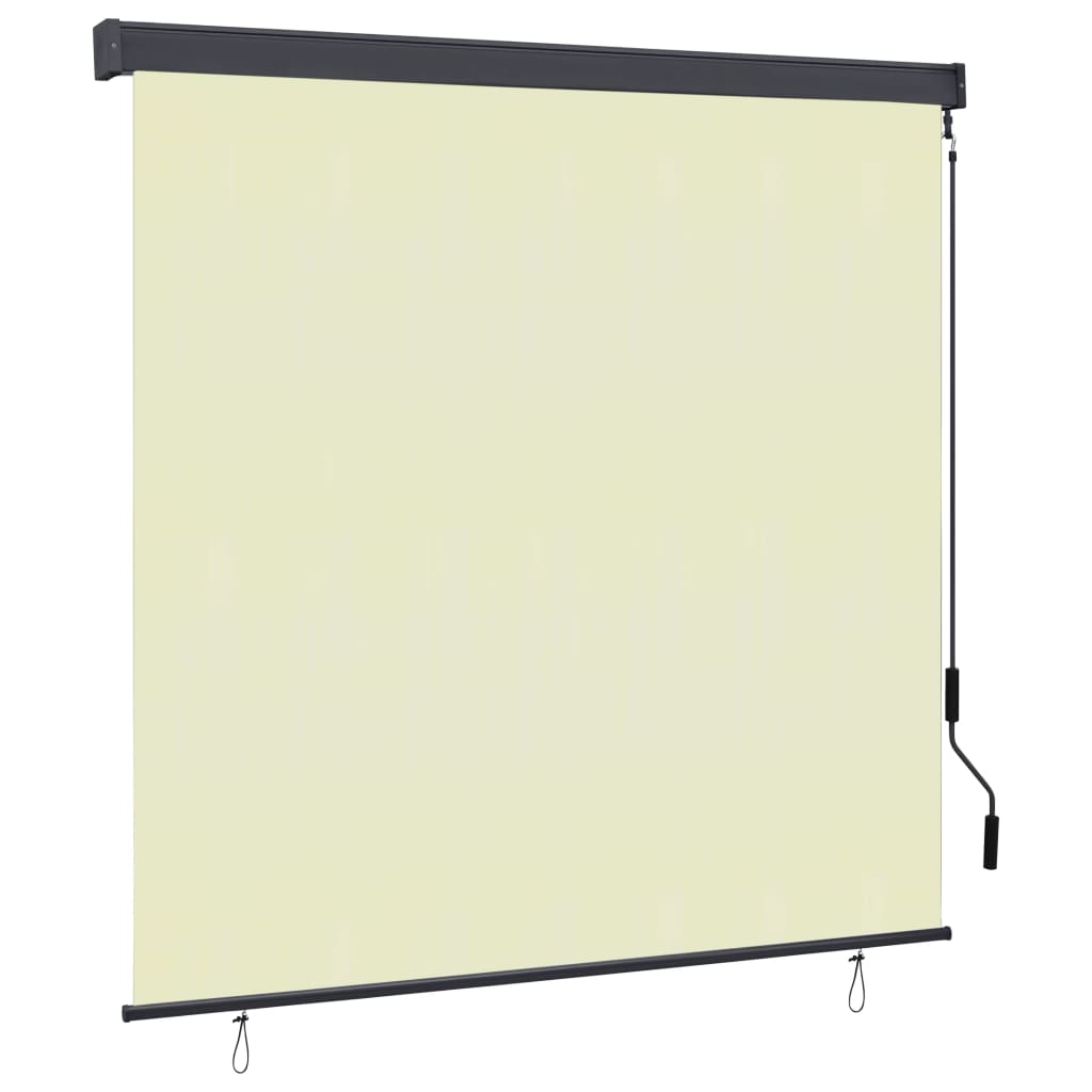 Cream outdoor roller blind with hand crank and aluminum bar, sized 66.9 by 98.4 inches.