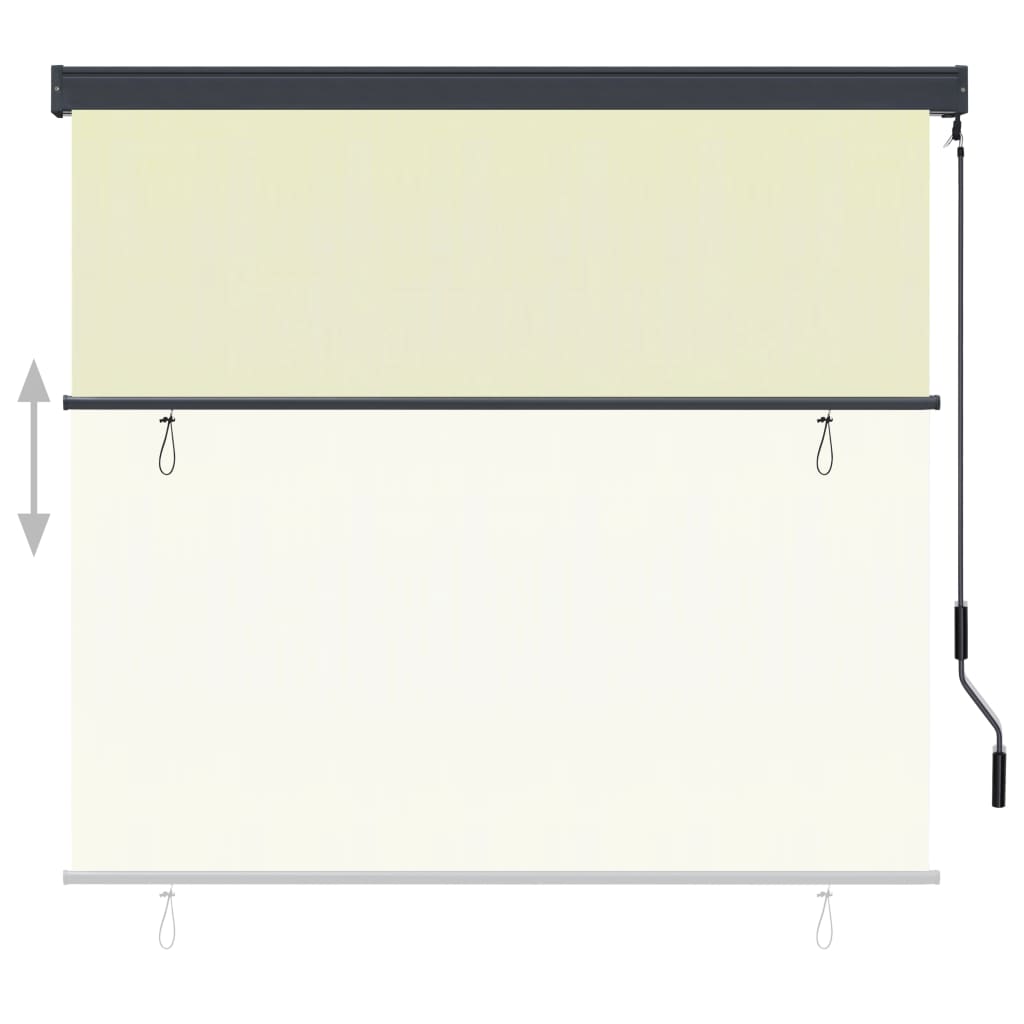 Cream outdoor roller blind, 66.9x98.4 inches, with crank and mounting brackets.