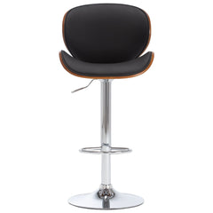 Bar Chair Black Faux leather, chrome metal, bent wood Adjustable