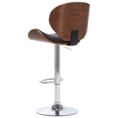 Bar Chair Black Faux leather, chrome metal, bent wood Adjustable