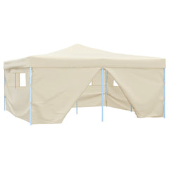 Cream-colored 16.4x16.4 ft folding gazebo with four sidewalls and steel frame.