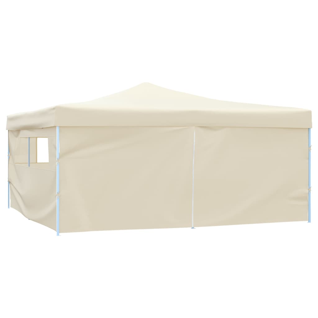 Cream-colored 16.4x16.4 ft folding gazebo with four sidewalls and a peaked roof.