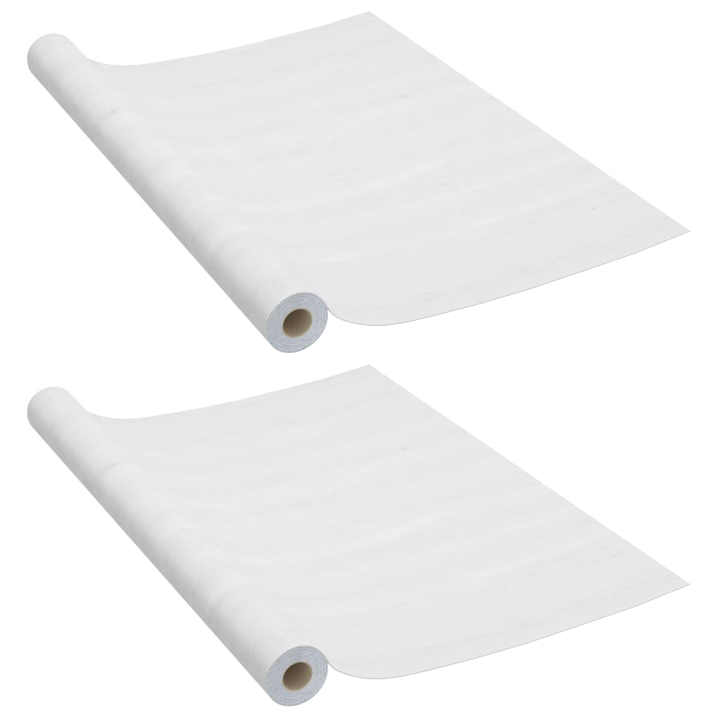 Two rolls of self-adhesive white wood PVC film, each 82.7x35.4 inches.