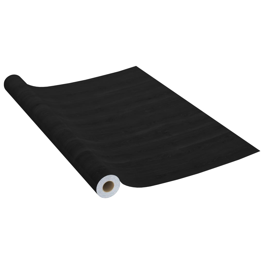 Self-adhesive dark wood furniture film with a rustic wood grain pattern, 196.9x35.4 inches.