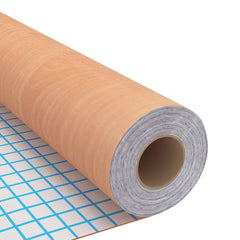 Rolled self-adhesive Japanese oak PVC furniture film, 196.9x35.4 inches, with wood grain texture.
