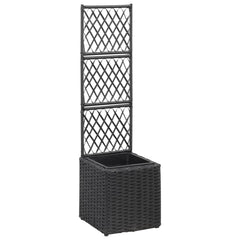 Trellis Raised Bed with 1 Pot 11.8x11.8x42.1 Poly Rattan Black