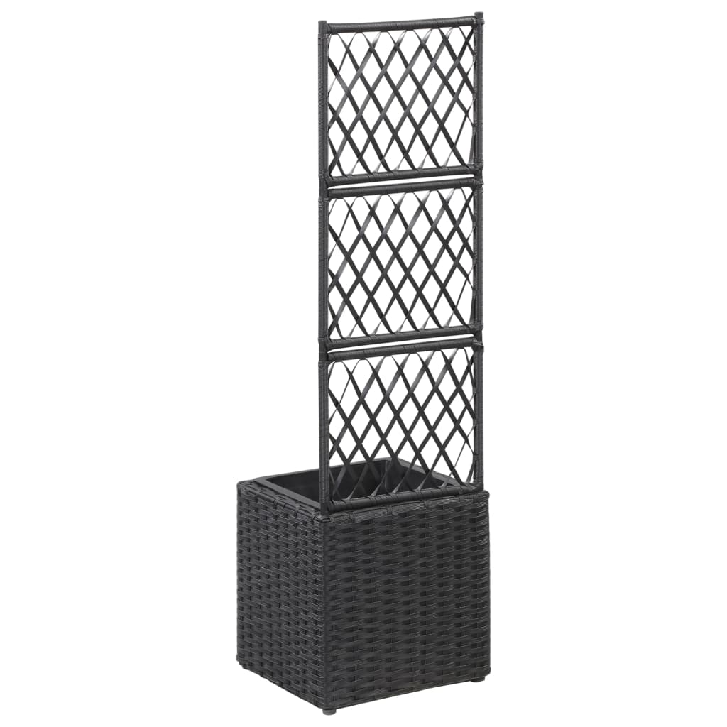 Trellis Raised Bed with 1 Pot 11.8x11.8x42.1 Poly Rattan Black