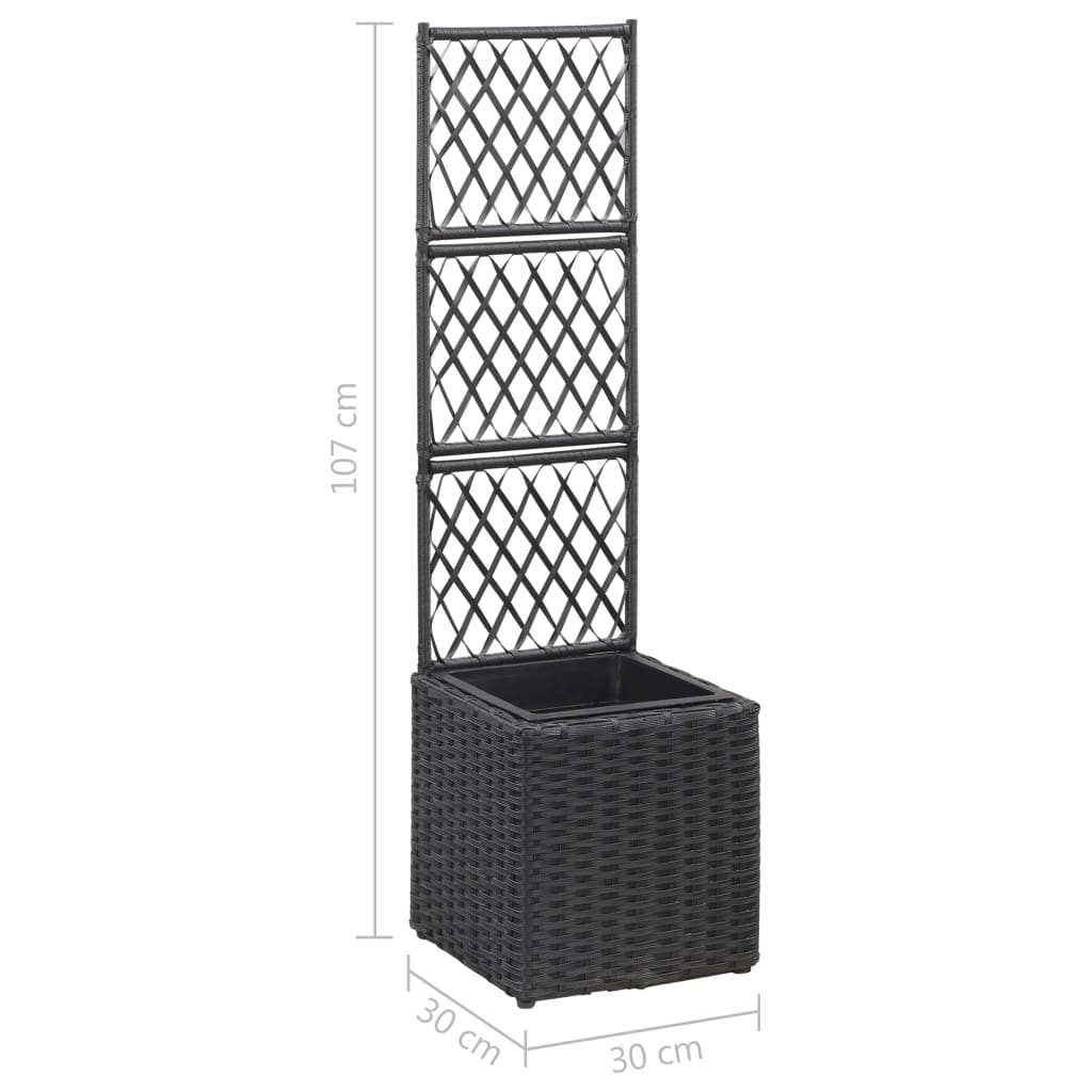 Trellis Raised Bed with 1 Pot 11.8x11.8x42.1 Poly Rattan Black