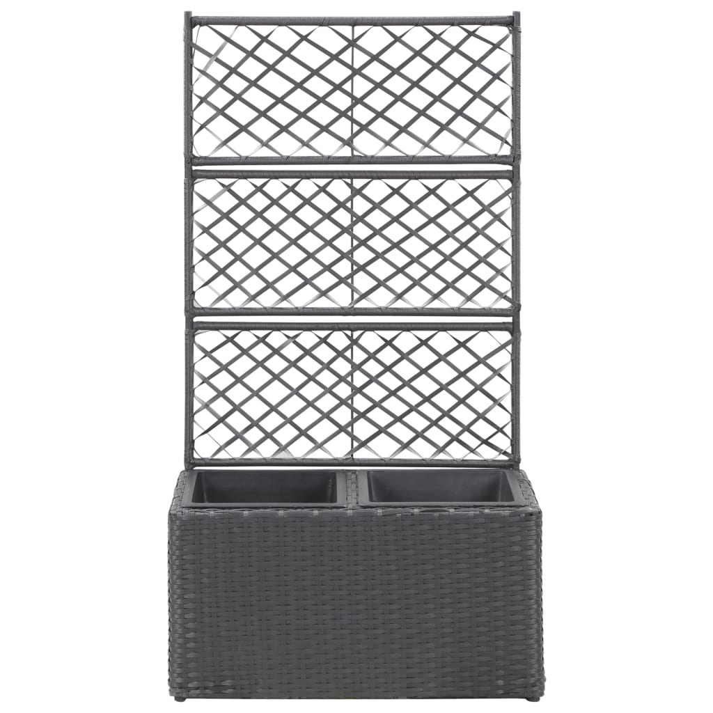 Trellis Raised Bed with 2 Pots 22.8x11.8x42.1 Poly Rattan Black