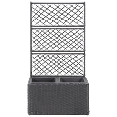Trellis Raised Bed with 2 Pots 22.8x11.8x42.1 Poly Rattan Black