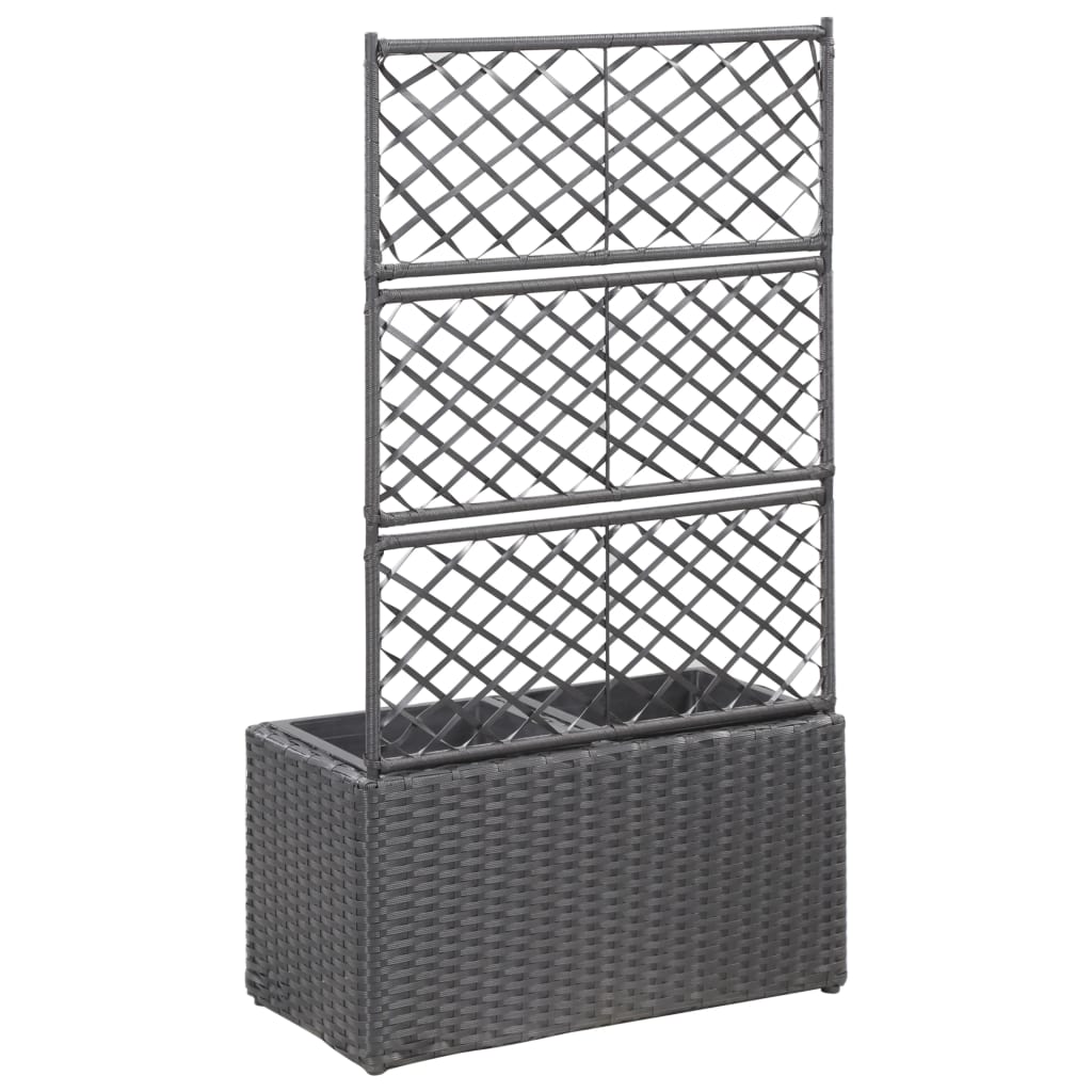 Trellis Raised Bed with 2 Pots 22.8x11.8x42.1 Poly Rattan Black