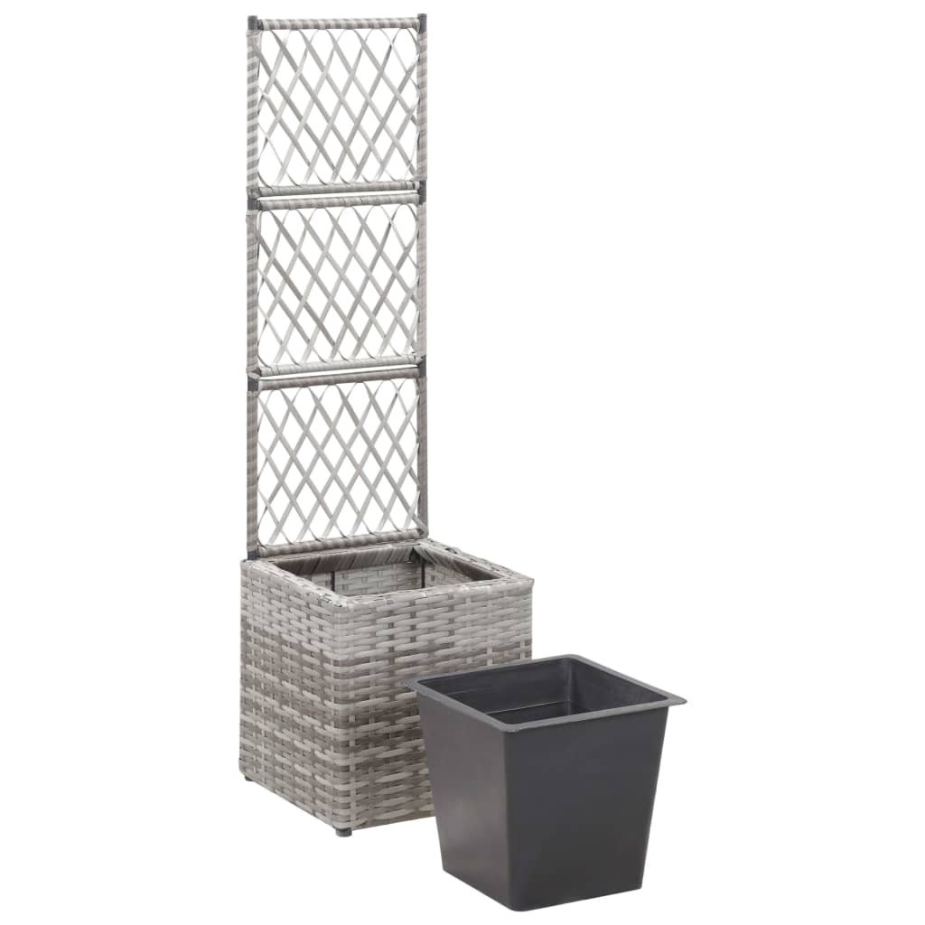 Trellis Raised Bed with 1 Pot 11.8x11.8x42.1 Poly Rattan Gray