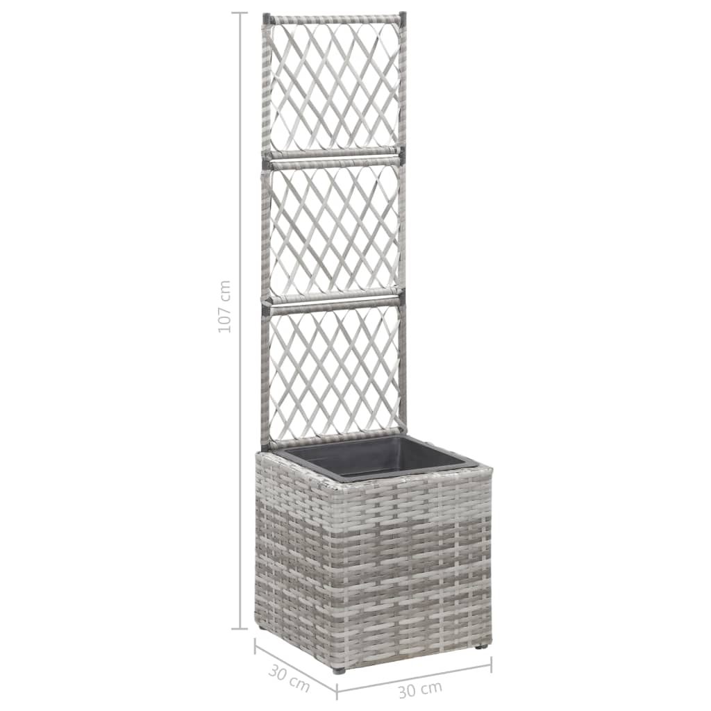 Trellis Raised Bed with 1 Pot 11.8x11.8x42.1 Poly Rattan Gray