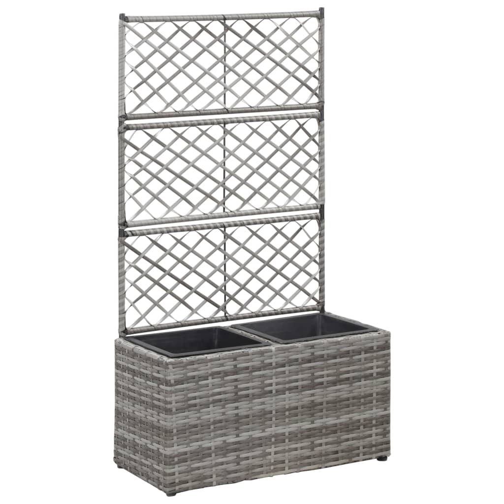 Trellis Raised Bed with 2 Pots 22.8 x 11.8 x 42.1 Poly Rattan Gray