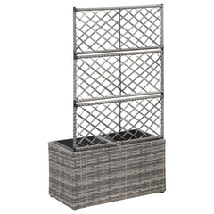 Trellis Raised Bed with 2 Pots 22.8 x 11.8 x 42.1 Poly Rattan Gray