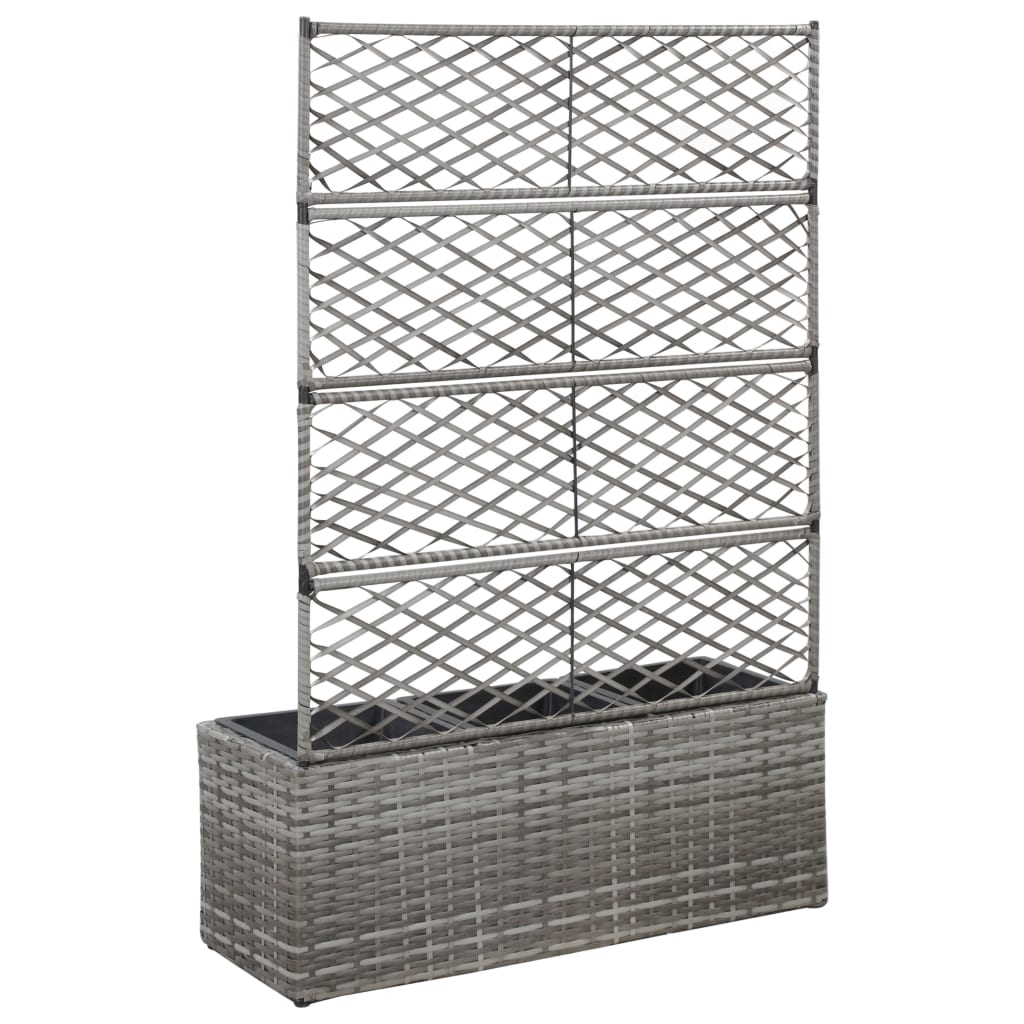 Trellis Raised Bed with 3 Pots 32.7x11.8x51.2 Poly Rattan Gray