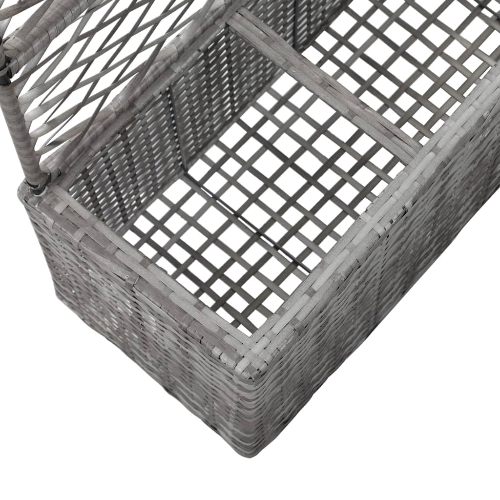 Trellis Raised Bed with 3 Pots 32.7x11.8x51.2 Poly Rattan Gray